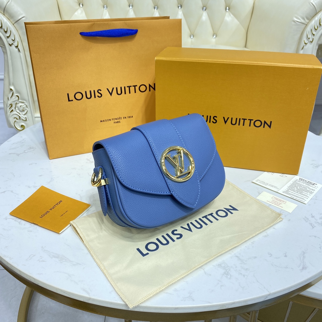 Louis Vuitton LV PONT 9 SOFT PM Grained Leather Shoudler Bag M58964 Blue